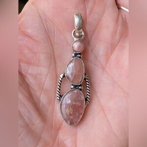 Pretty Handmade Rhodochrosite 925 Sterling Silver Necklace Pendant